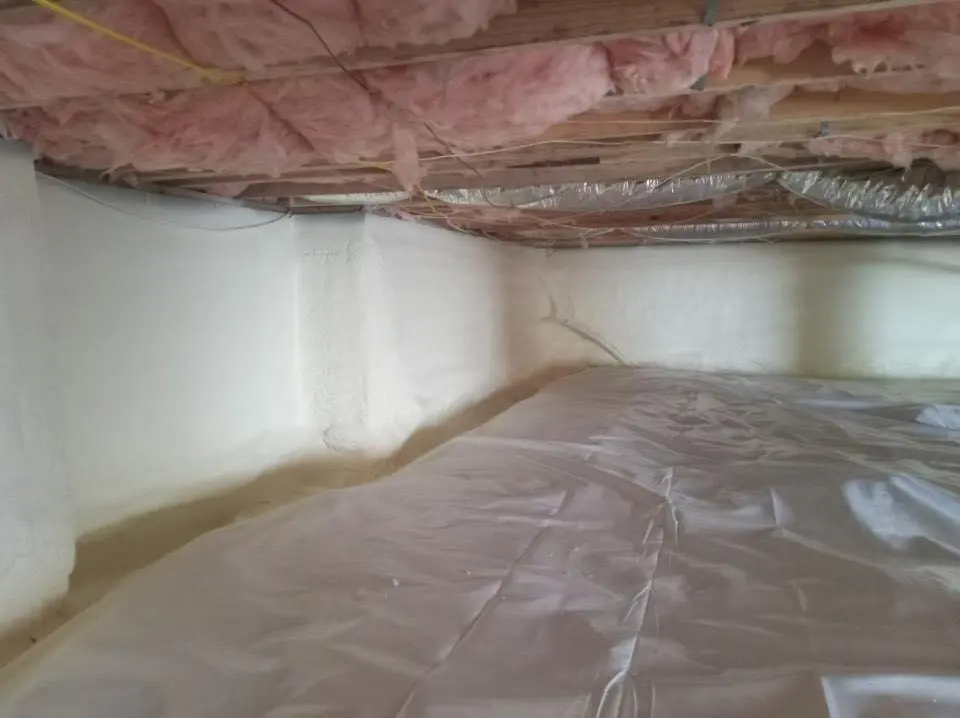 Crawl space encapsulation with closed-cell spray foam for Commercial Roof Restoration in Wilkinsburg